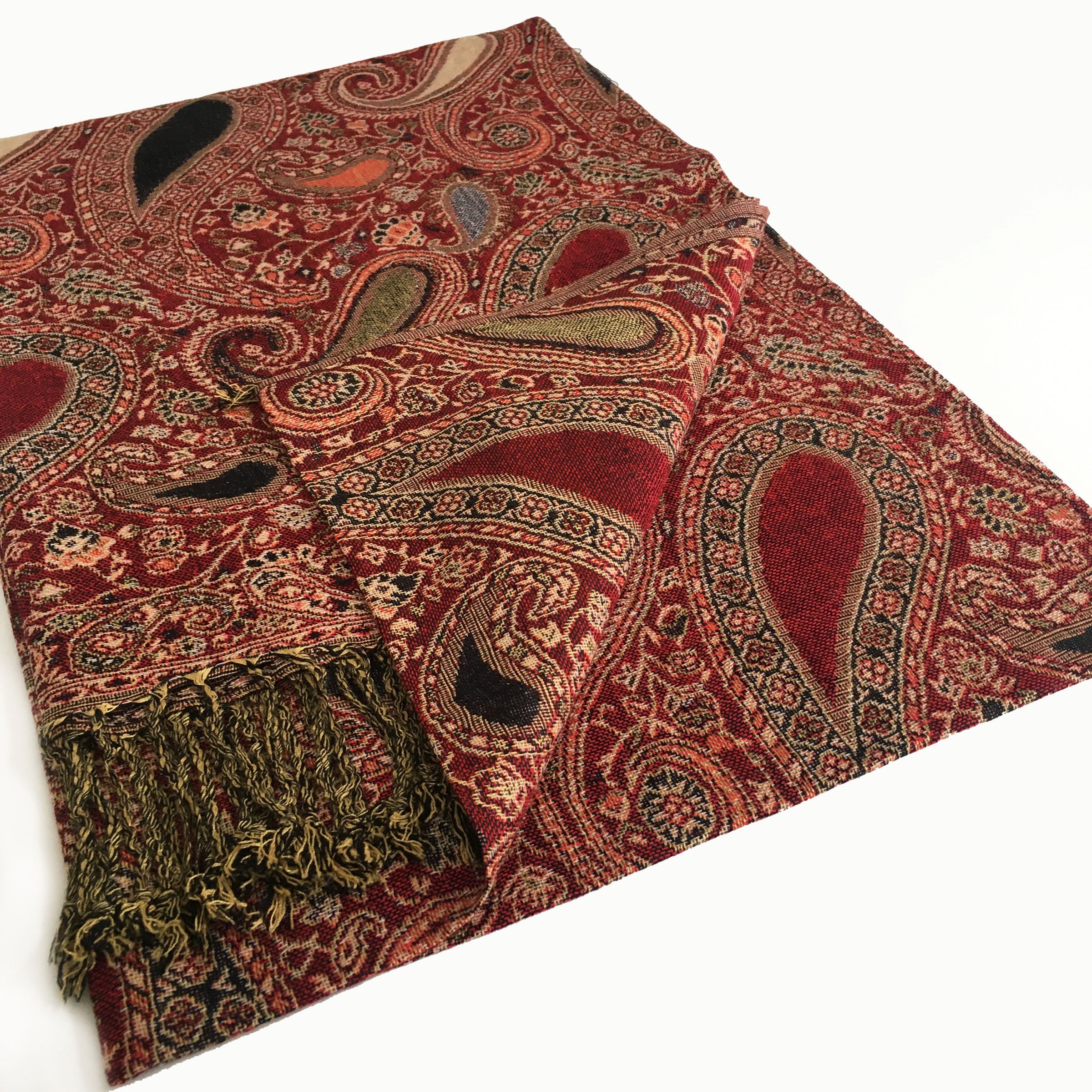 A-SHU LARGE RED MULTI COLOUR PAISLEY PRINT PASHMINA SHAWL SCARF - A-SHU.CO.UK