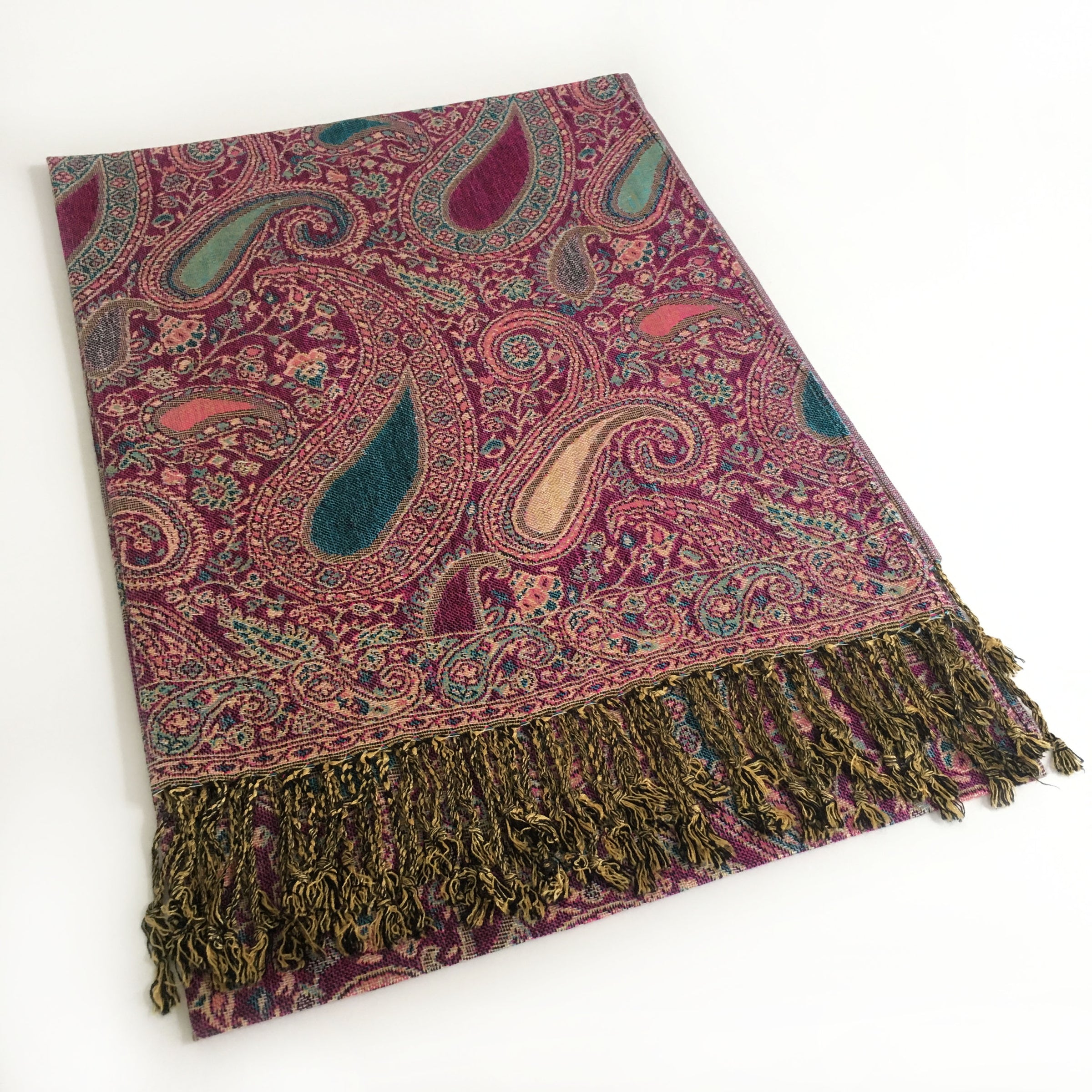 A-SHU LARGE FUSCHIA PINK MULTI COLOUR PAISLEY PRINT PASHMINA SHAWL SCARF - A-SHU.CO.UK