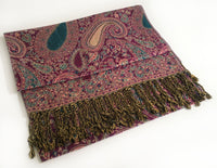 A-SHU LARGE FUSCHIA PINK MULTI COLOUR PAISLEY PRINT PASHMINA SHAWL SCARF - A-SHU.CO.UK