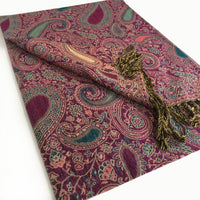 A-SHU LARGE FUSCHIA PINK MULTI COLOUR PAISLEY PRINT PASHMINA SHAWL SCARF - A-SHU.CO.UK
