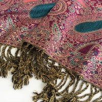 A-SHU LARGE FUSCHIA PINK MULTI COLOUR PAISLEY PRINT PASHMINA SHAWL SCARF - A-SHU.CO.UK