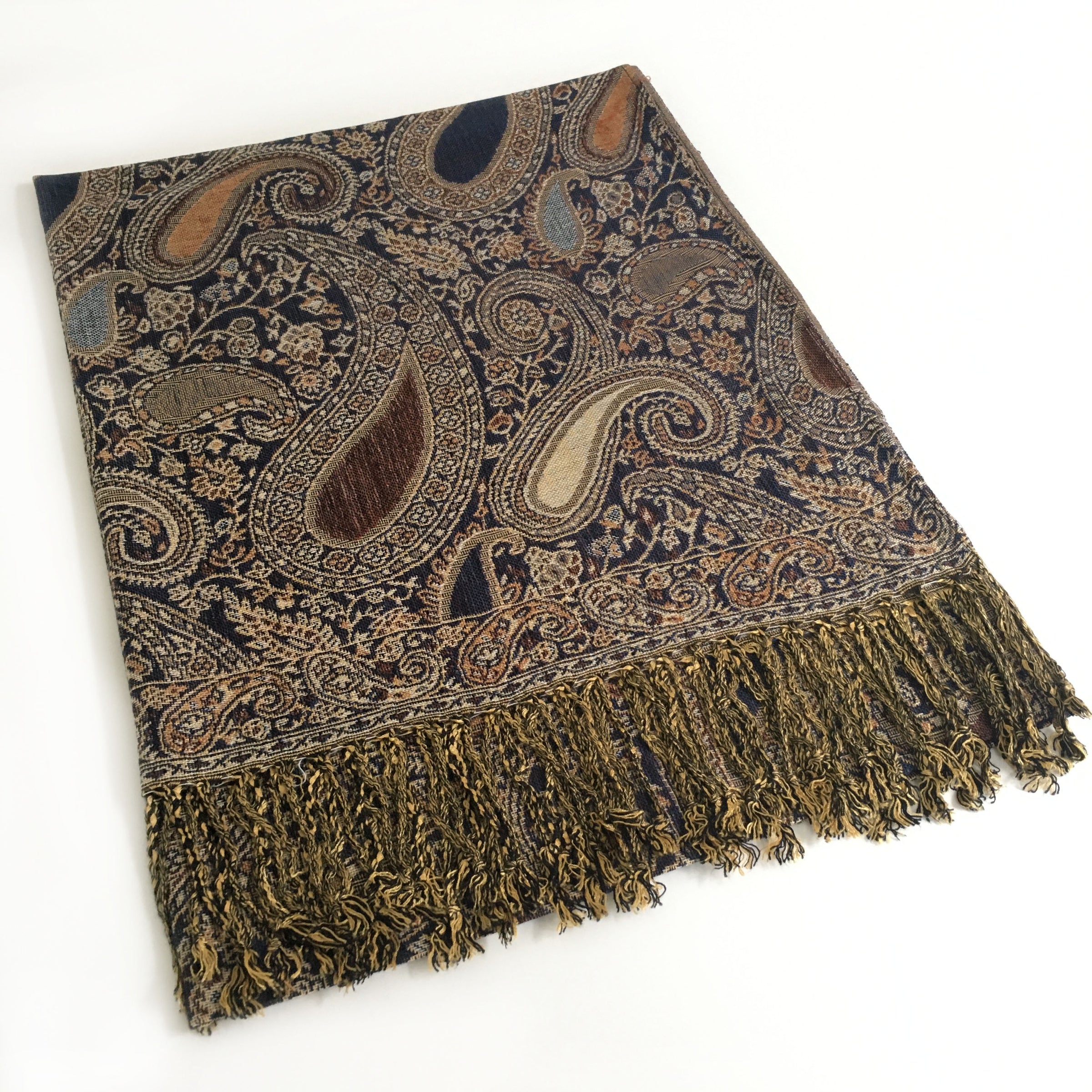 A-SHU LARGE BROWN MULTI COLOUR PAISLEY PRINT PASHMINA SHAWL SCARF - A-SHU.CO.UK