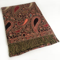 A-SHU LARGE BLACK MULTI COLOUR PAISLEY PRINT PASHMINA SHAWL SCARF - A-SHU.CO.UK
