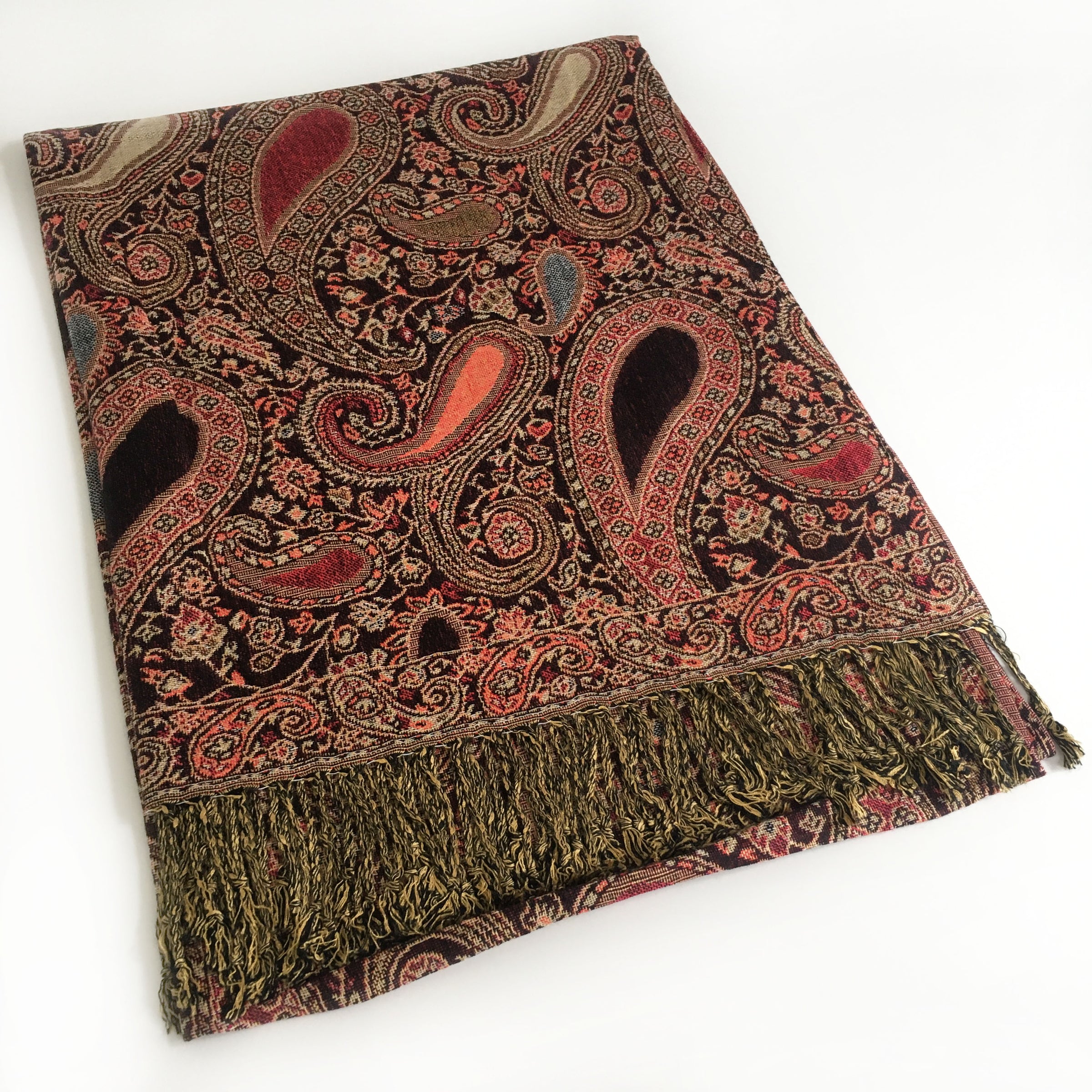 A-SHU LARGE BLACK MULTI COLOUR PAISLEY PRINT PASHMINA SHAWL SCARF - A-SHU.CO.UK