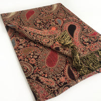 A-SHU LARGE BLACK MULTI COLOUR PAISLEY PRINT PASHMINA SHAWL SCARF - A-SHU.CO.UK
