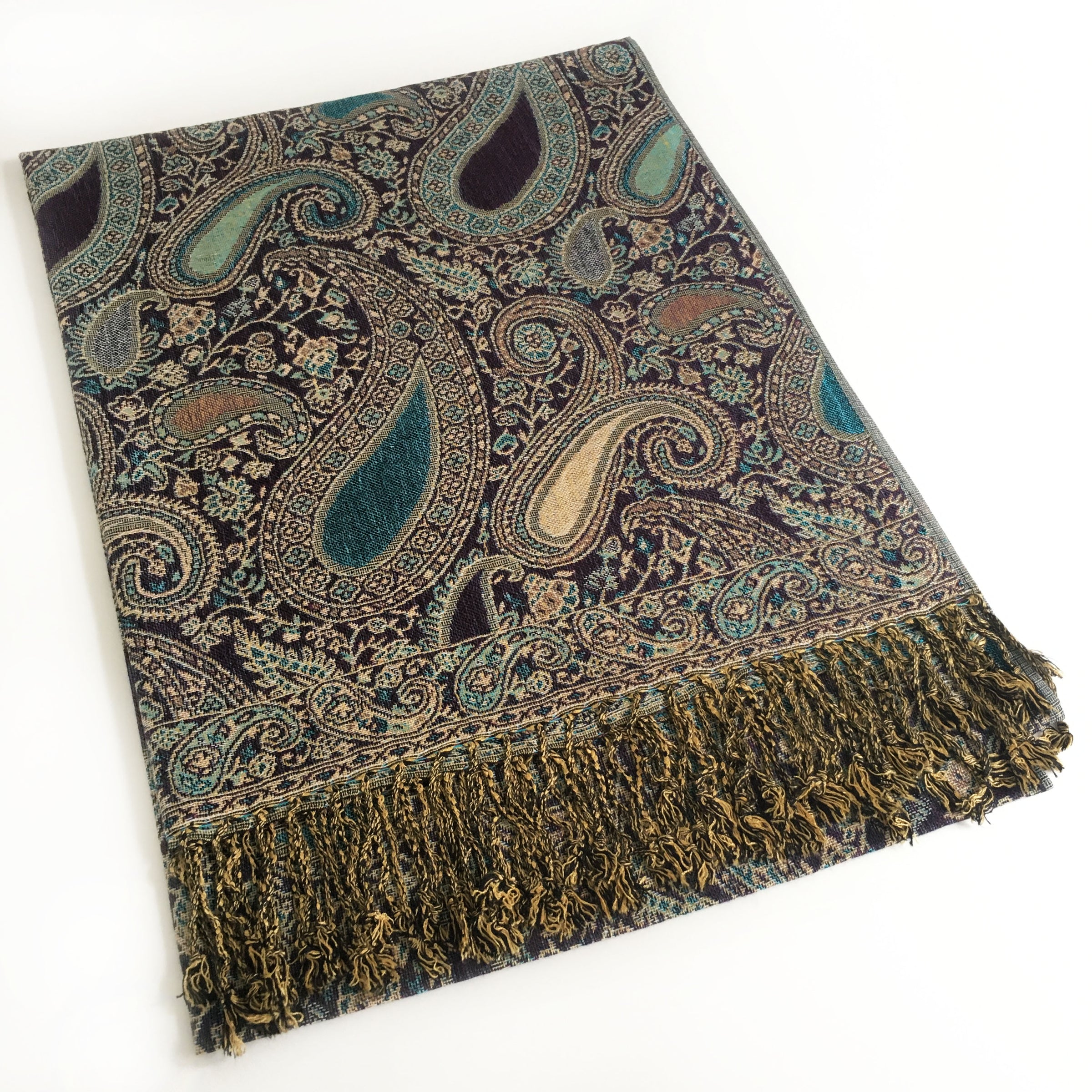 A-SHU LARGE PURPLE MULTI COLOUR PAISLEY PRINT PASHMINA SHAWL SCARF - A-SHU.CO.UK