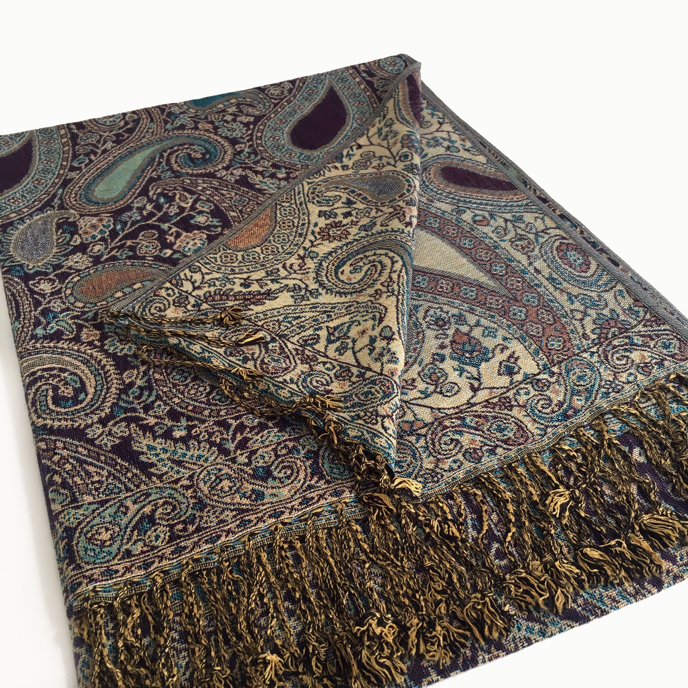 A-SHU LARGE PURPLE MULTI COLOUR PAISLEY PRINT PASHMINA SHAWL SCARF - A-SHU.CO.UK