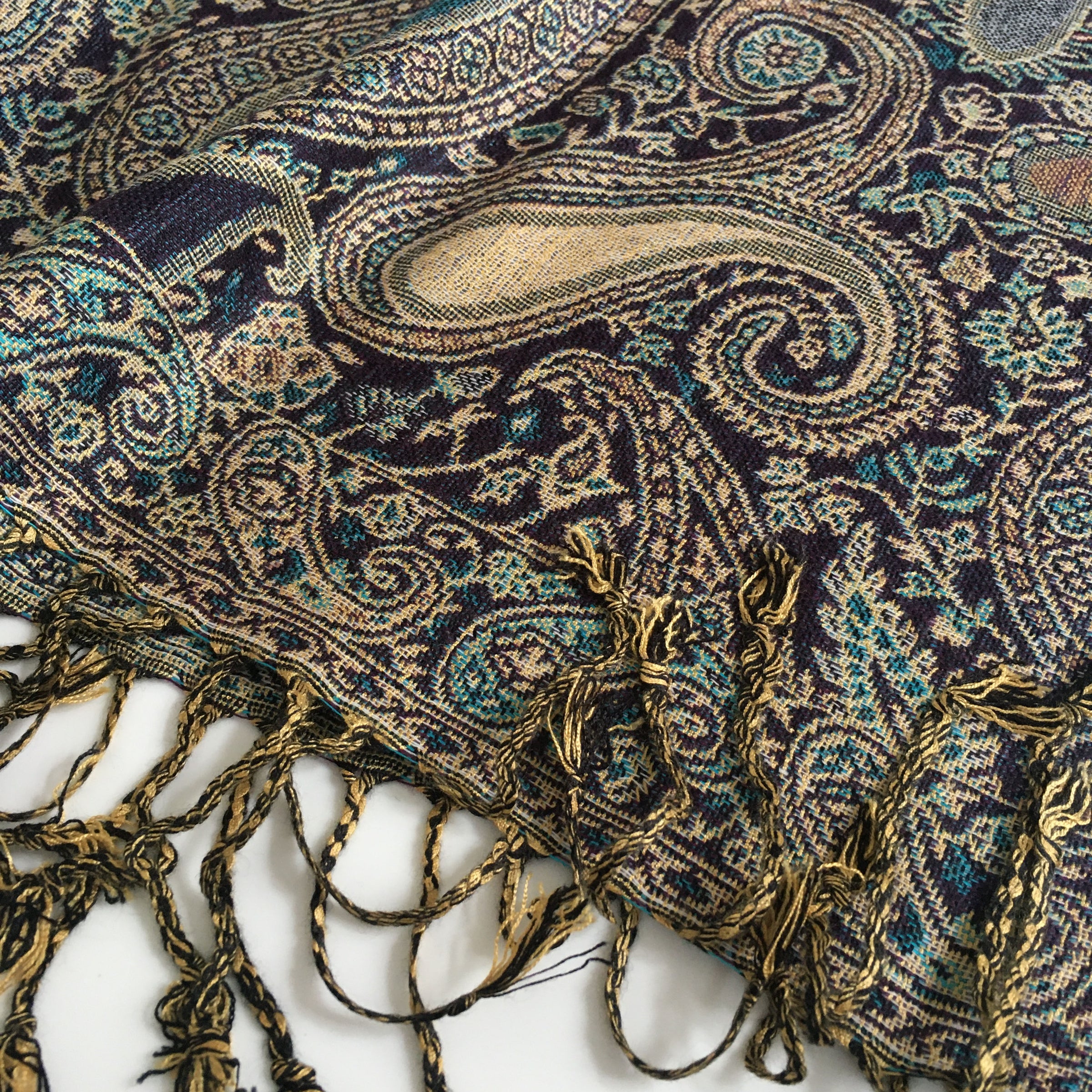 A-SHU LARGE PURPLE MULTI COLOUR PAISLEY PRINT PASHMINA SHAWL SCARF - A-SHU.CO.UK