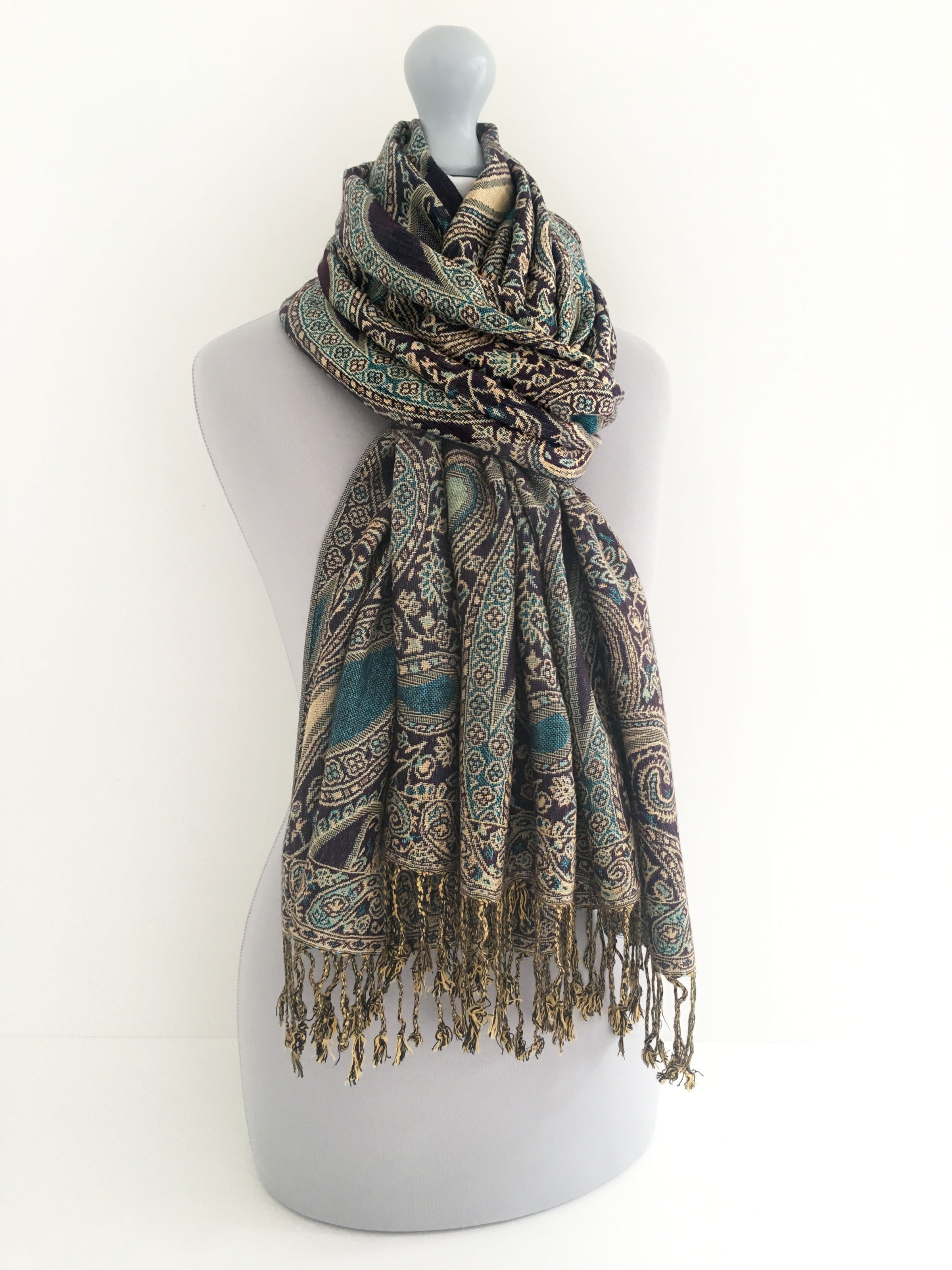 A-SHU LARGE PURPLE MULTI COLOUR PAISLEY PRINT PASHMINA SHAWL SCARF - A-SHU.CO.UK