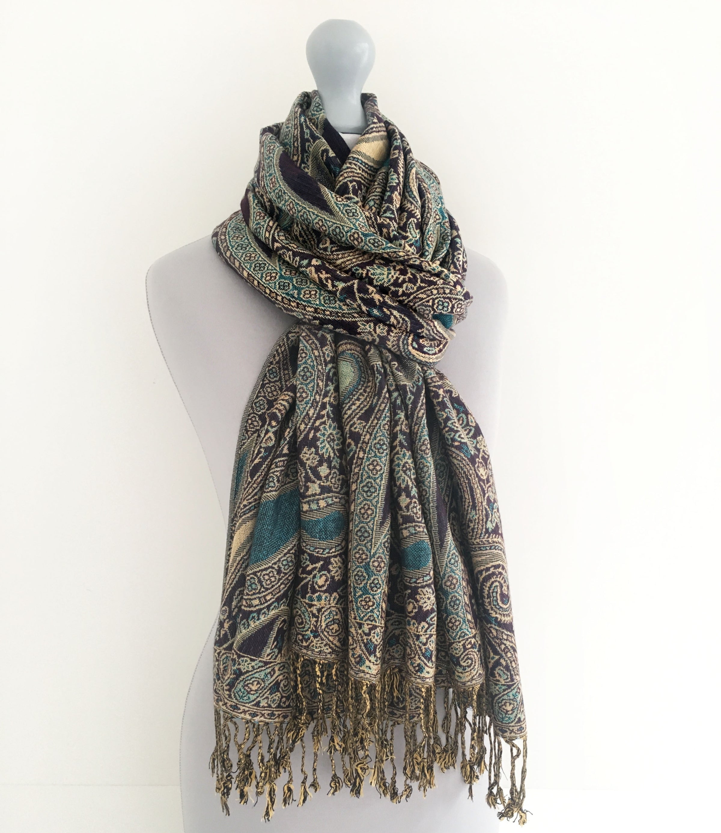 A-SHU LARGE PURPLE MULTI COLOUR PAISLEY PRINT PASHMINA SHAWL SCARF - A-SHU.CO.UK