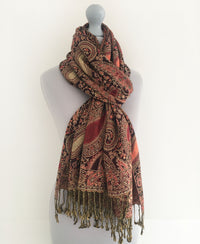 A-SHU LARGE BLACK MULTI COLOUR PAISLEY PRINT PASHMINA SHAWL SCARF - A-SHU.CO.UK