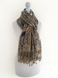 A-SHU LARGE BROWN MULTI COLOUR PAISLEY PRINT PASHMINA SHAWL SCARF - A-SHU.CO.UK
