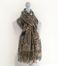 A-SHU LARGE BROWN MULTI COLOUR PAISLEY PRINT PASHMINA SHAWL SCARF - A-SHU.CO.UK