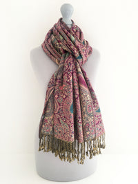 A-SHU LARGE FUSCHIA PINK MULTI COLOUR PAISLEY PRINT PASHMINA SHAWL SCARF - A-SHU.CO.UK