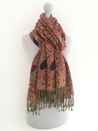 A-SHU LARGE RED MULTI COLOUR PAISLEY PRINT PASHMINA SHAWL SCARF - A-SHU.CO.UK