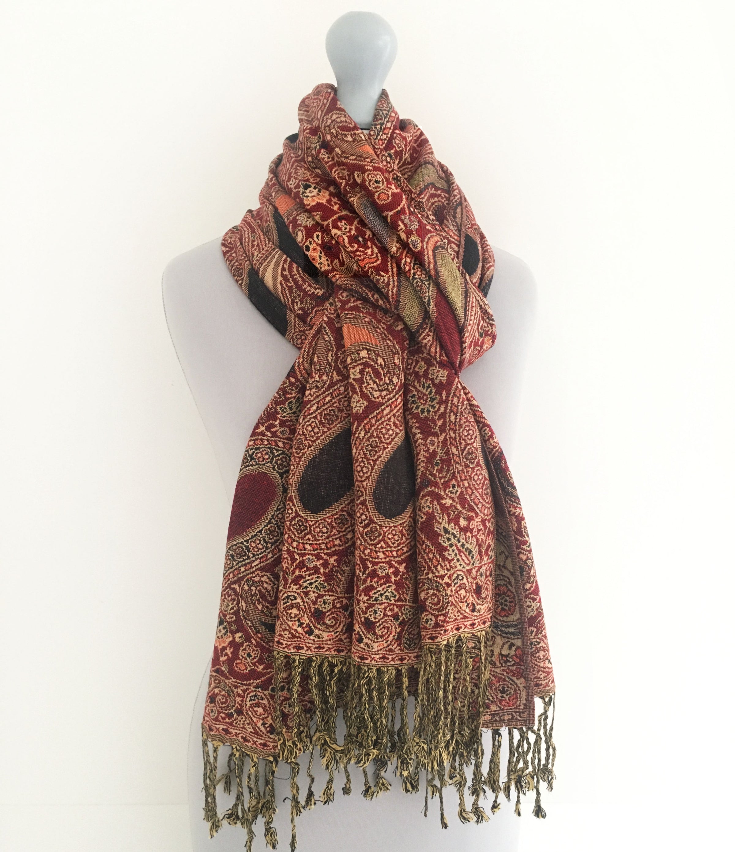 A-SHU LARGE RED MULTI COLOUR PAISLEY PRINT PASHMINA SHAWL SCARF - A-SHU.CO.UK