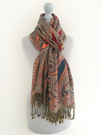 A-SHU LARGE TEAL MULTI COLOUR PAISLEY PRINT PASHMINA SHAWL SCARF - A-SHU.CO.UK