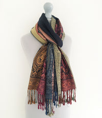 A-SHU LARGE NAVY BLUE RAINBOW MULTI COLOUR PAISLEY PRINT PASHMINA SHAWL SCARF - A-SHU.CO.UK