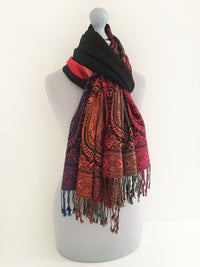 A-SHU LARGE BLACK RAINBOW MULTI COLOUR PAISLEY PRINT PASHMINA SHAWL SCARF - A-SHU.CO.UK