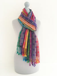 A-SHU LARGE PINKY PURPLE MULTI-COLOUR DOT PRINT PASHMINA SHAWL SCARF - A-SHU.CO.UK