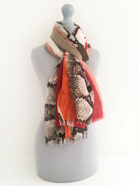 A-SHU LONG RED BLOCKS SNAKESKIN PRINT LIGHTWEIGHT SHAWL SCARF - A-SHU.CO.UK