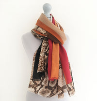 A-SHU LARGE RED BLOCK PRINT SNAKESKIN SHAWL SCARF - A-SHU.CO.UK