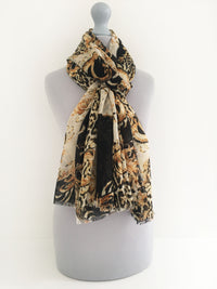 A-SHU LARGE BLACK VINTAGE LEOPARD PRINT SHAWL SCARF - A-SHU.CO.UK