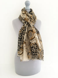 A-SHU LARGE CREAM VINTAGE LEOPARD PRINT SHAWL SCARF - A-SHU.CO.UK