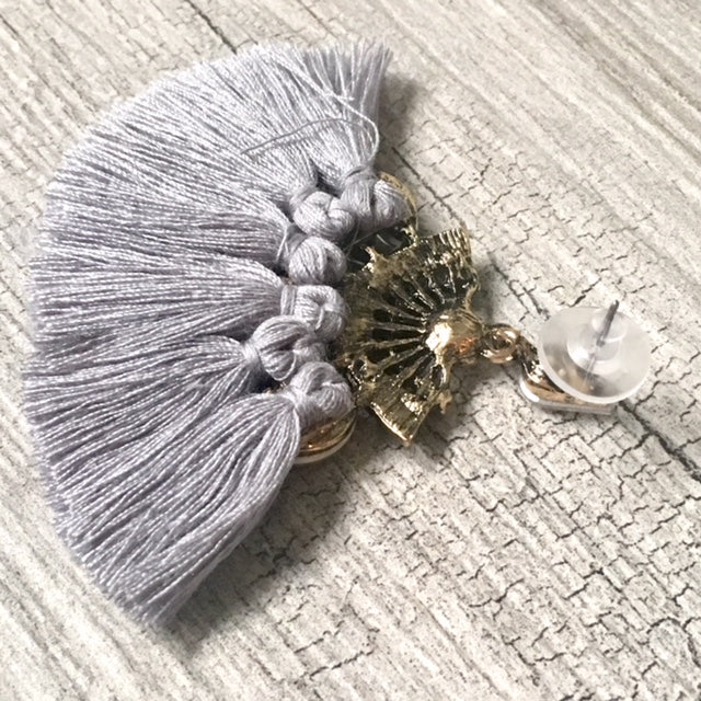 A-SHU SILVER GREY LARGE DIAMANTE TASSEL / FRINGE EARRINGS - A-SHU.CO.UK