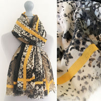 A-SHU LARGE BEIGE SNAKESKIN PRINT SHAWL SCARF WITH STRIPE - A-SHU.CO.UK