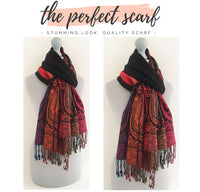 LARGE BLACK RAINBOW MULTI COLOUR PAISLEY PRINT PASHMINA SHAWL SCARF