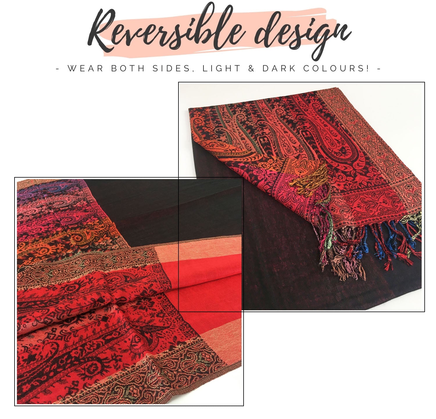 LARGE BLACK RAINBOW MULTI COLOUR PAISLEY PRINT PASHMINA SHAWL SCARF