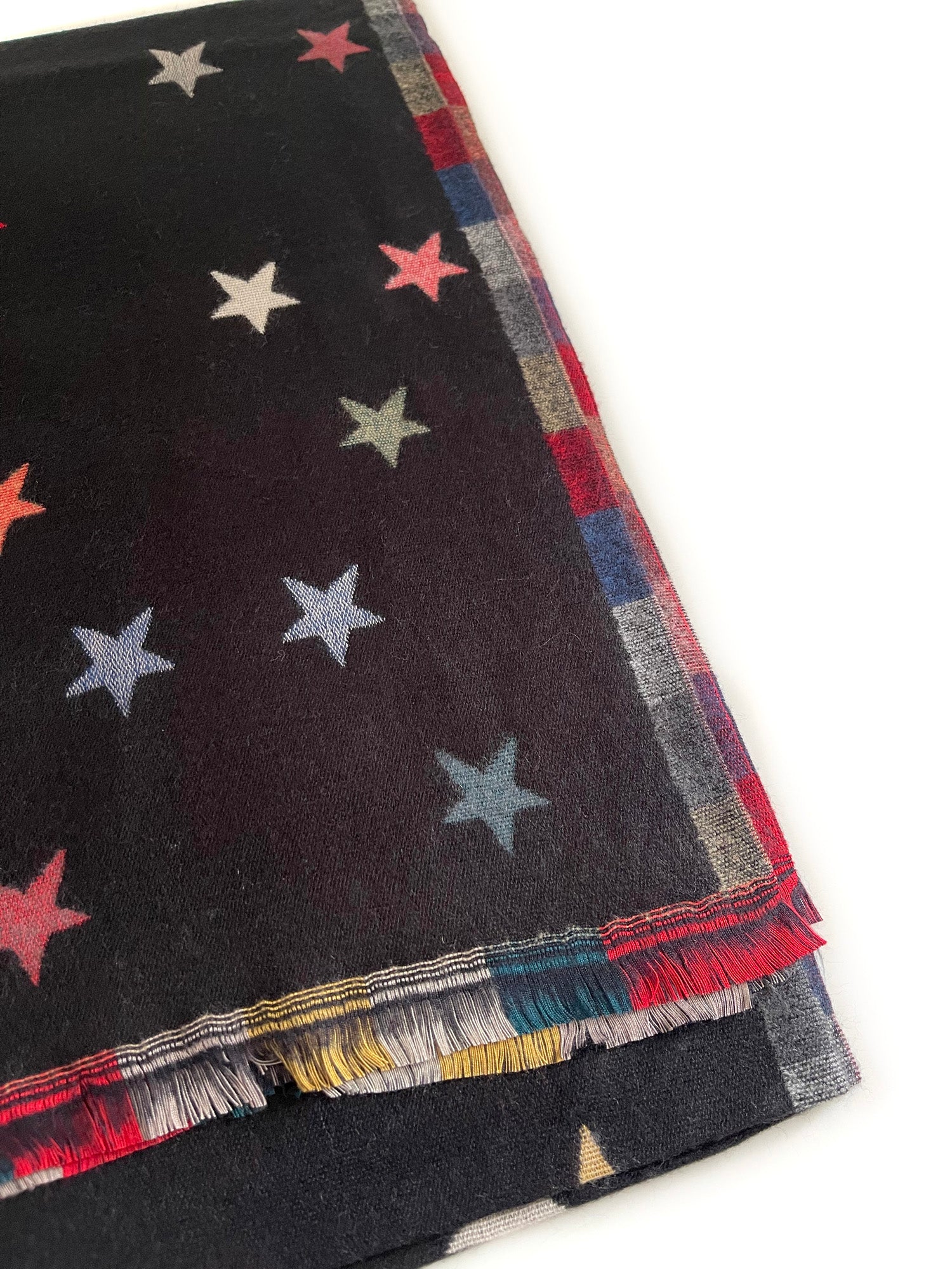 LARGE BLACK STAR PRINT REVERSIBLE CHECKED WINTER SHAWL BLANKET SCARF