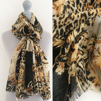 A-SHU LARGE BLACK VINTAGE LEOPARD PRINT SHAWL SCARF - A-SHU.CO.UK