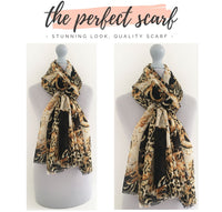 LARGE BLACK VINTAGE LEOPARD PRINT SHAWL SCARF