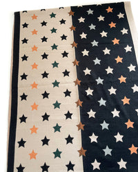 LARGE BLACK WOOL STAR PRINT REVERSIBLE WINTER SHAWL BLANKET SCARF