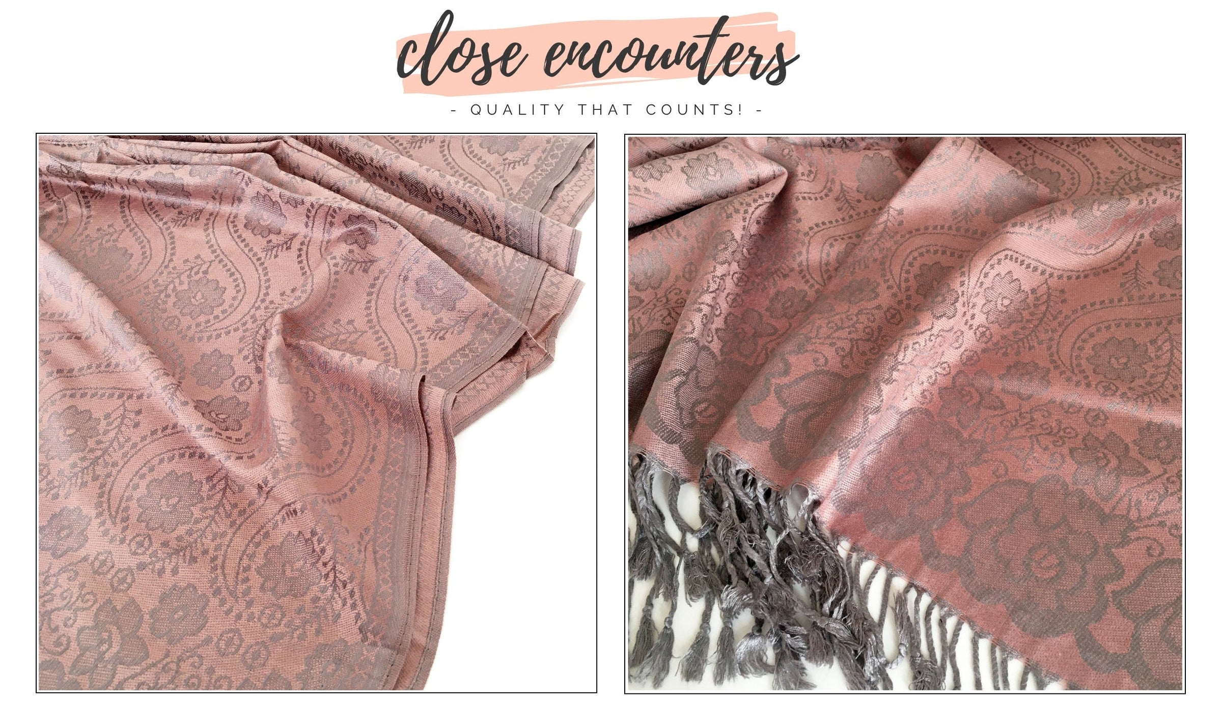 LARGE BLUSH PINK SWIRL FLORAL PRINT REVERSIBLE PASHMINA SHAWL SCARF