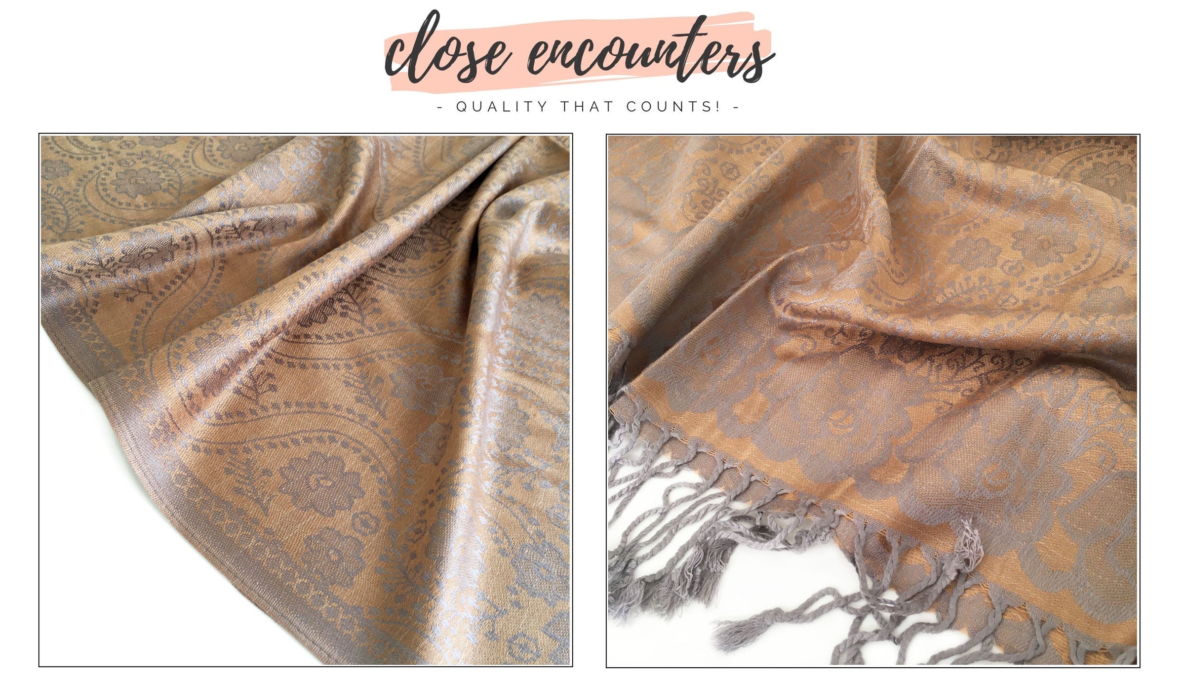 LARGE BRONZE GOLD SWIRL FLORAL PRINT REVERSIBLE PASHMINA SHAWL SCARF