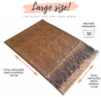 LARGE BRONZE GOLD SWIRL FLORAL PRINT REVERSIBLE PASHMINA SHAWL SCARF