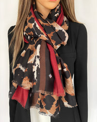LARGE BROWN CAMEO LEOPARD PRINT SCARF