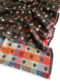 LARGE BROWN POLKA DOT COTTON MIX REVERSIBLE WINTER SHAWL BLANKET SCARF