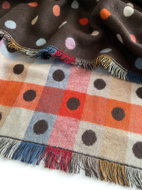 LARGE BROWN POLKA DOT COTTON MIX REVERSIBLE WINTER SHAWL BLANKET SCARF