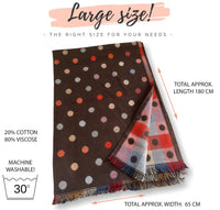 LARGE BROWN POLKA DOT COTTON MIX REVERSIBLE WINTER SHAWL BLANKET SCARF