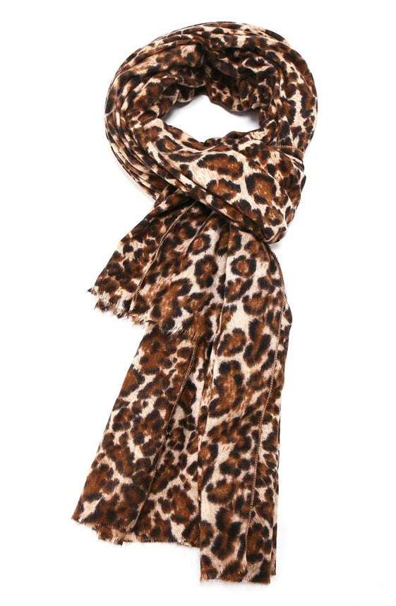 LARGE BROWN SUPER SOFT FLEECE FEEL LEOPARD PRINT SCARF