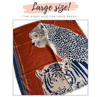 LARGE ORANGE RUST COTTON MIX TIGER AND LEOPARD PRINT SHAWL SCARF