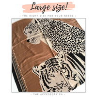 LARGE CAMEL COTTON MIX TIGER AND LEOPARD PRINT SHAWL SCARF
