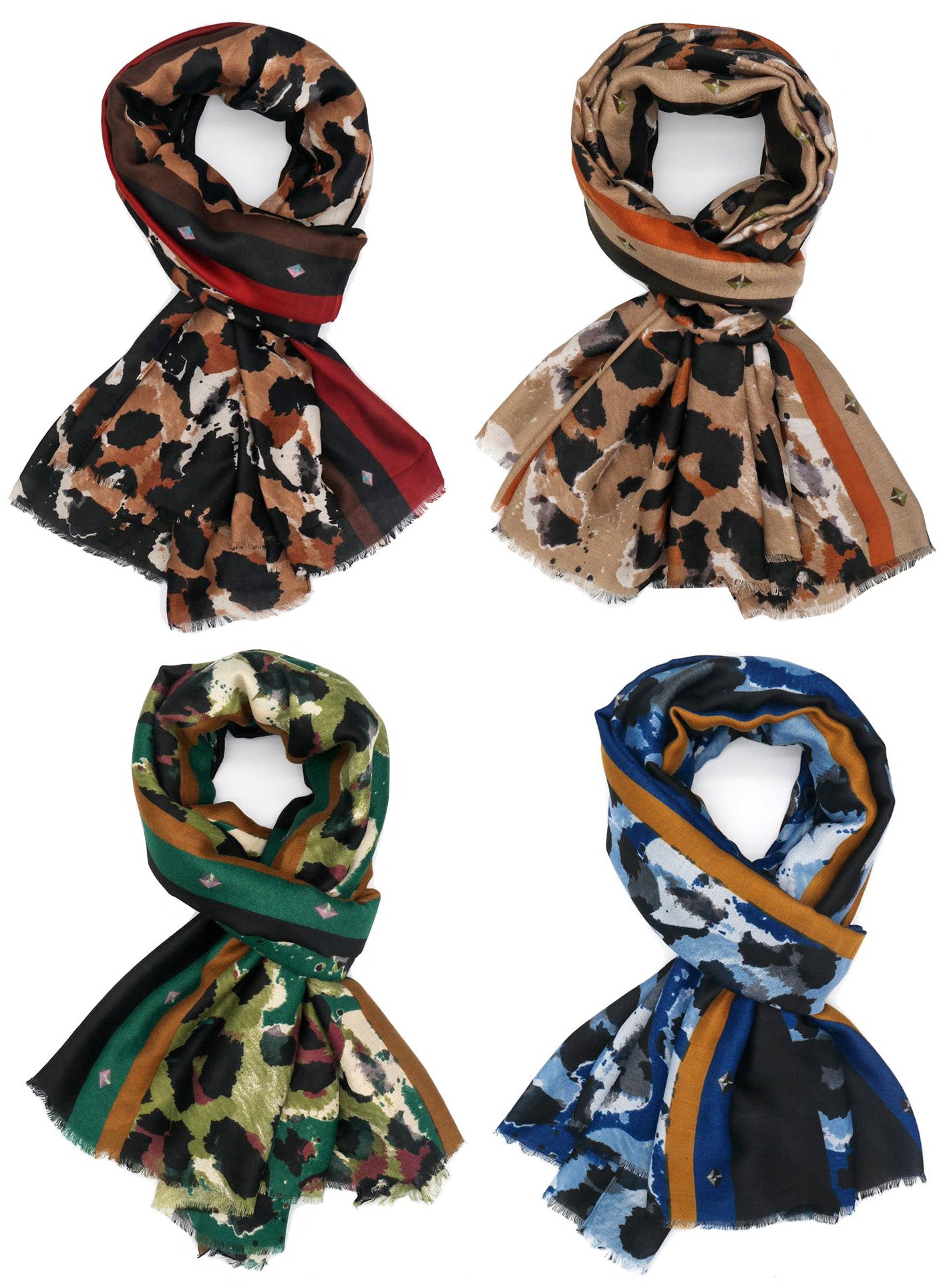 LARGE GREEN CAMEO LEOPARD PRINT SCARF