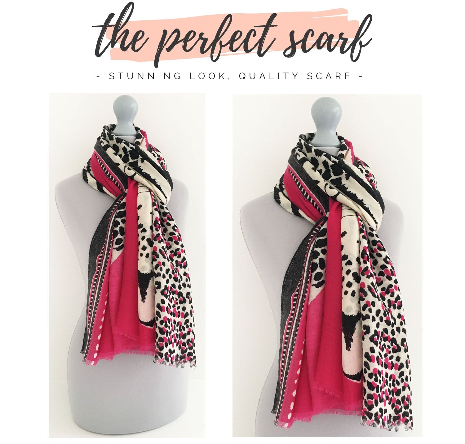 LARGE FUCHSIA PINK TIGER AND LEOPARD PRINT SHAWL SCARF