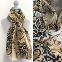 A-SHU LARGE CREAM VINTAGE LEOPARD PRINT SHAWL SCARF - A-SHU.CO.UK