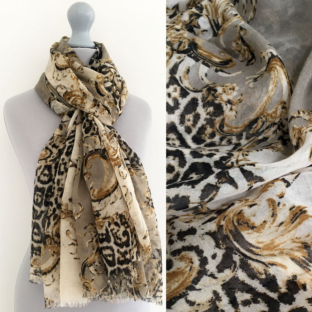 A-SHU LARGE CREAM VINTAGE LEOPARD PRINT SHAWL SCARF - A-SHU.CO.UK